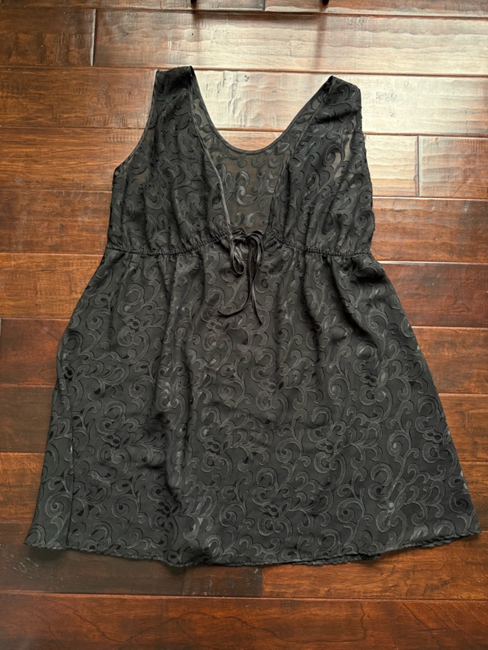 Black Sheer Jacquard Tank Top Flowy Tie Front Y2K